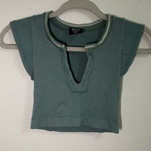 BDG sage green ribbed stretchy cropped shirt sleeve top
